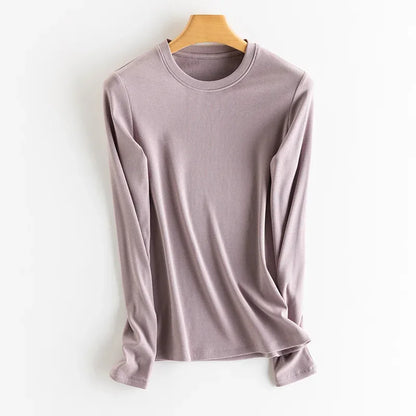SuyaDream, Women Bottoming T Shirt, Silk Viscose Blend, Long Sleeves, Solid Basic Thermal  Shirt, 2024 Autumn Winter Top