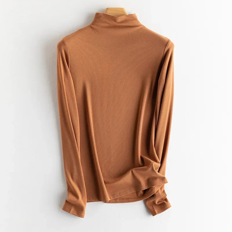 SuyaDream, Women Bottoming T Shirt, Silk Viscose Blend, Long Sleeves, Solid Basic Thermal  Shirt, 2024 Autumn Winter Top