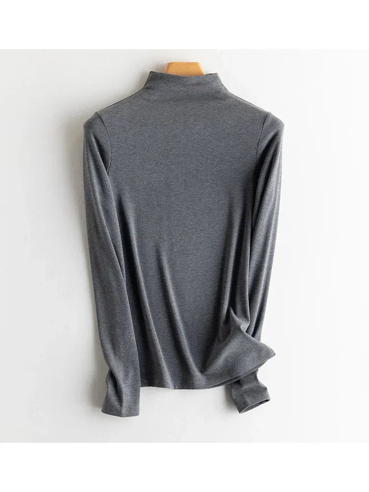 SuyaDream, Women Bottoming T Shirt, Silk Viscose Blend, Long Sleeves, Solid Basic Thermal  Shirt, 2024 Autumn Winter Top