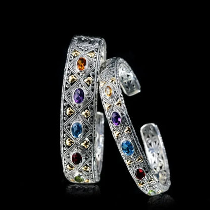 925 Silver Luxury Inlaid Colored Gemstone Bracelet Fashionable Wedding Fine Couple Bangles Jewelry Gift for Girlfriend