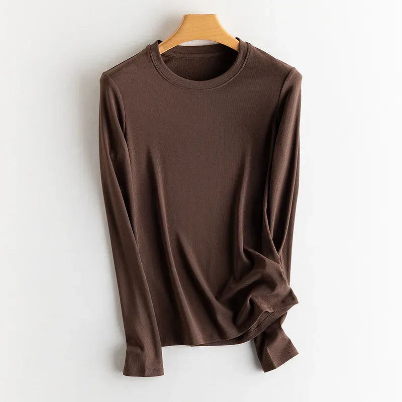SuyaDream, Women Bottoming T Shirt, Silk Viscose Blend, Long Sleeves, Solid Basic Thermal  Shirt, 2024 Autumn Winter Top