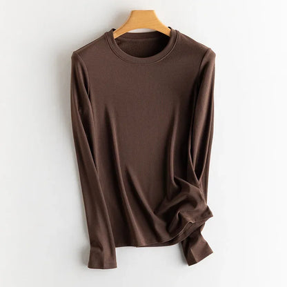 SuyaDream, Women Bottoming T Shirt, Silk Viscose Blend, Long Sleeves, Solid Basic Thermal  Shirt, 2024 Autumn Winter Top