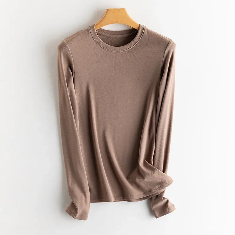 SuyaDream, Women Bottoming T Shirt, Silk Viscose Blend, Long Sleeves, Solid Basic Thermal  Shirt, 2024 Autumn Winter Top