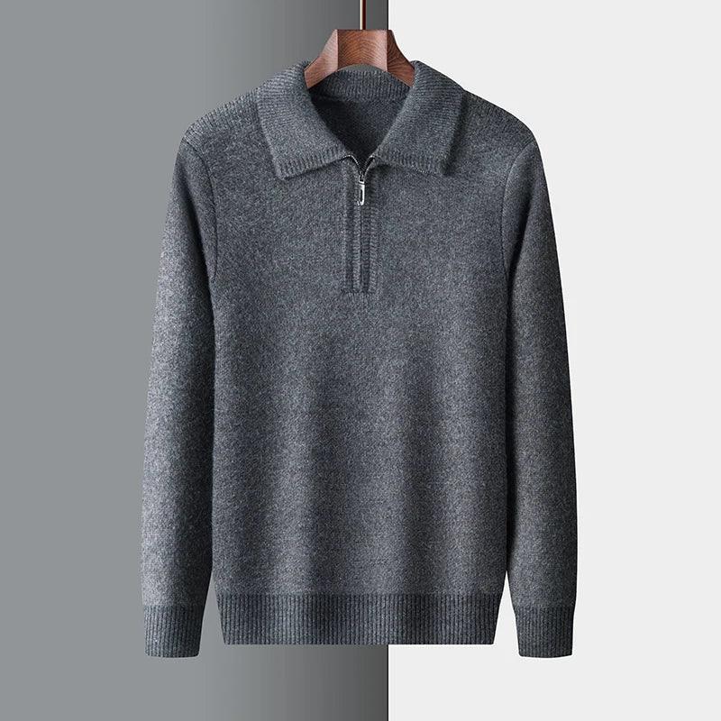 New Men Cashmere Sweater for Warm Comfort Knitted Long Sleeved O-neck Zipper Pullover Alpaca Sweater Male Brand