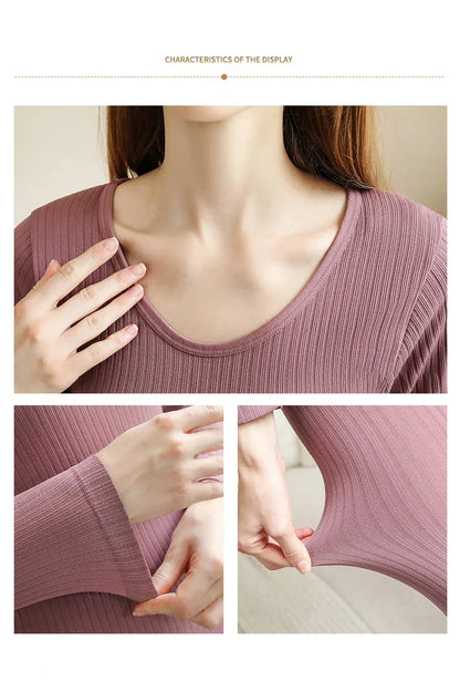 1 Set Warm Thermal Underwear Sexy Ladies Intimates Long Johns Women Shaped Sets Female Middle Collar Thermal Shaping Clothes