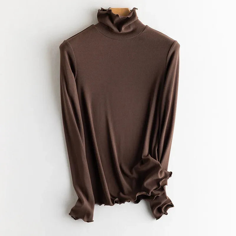 SuyaDream, Women Bottoming T Shirt, Silk Viscose Blend, Long Sleeves, Solid Basic Thermal  Shirt, 2024 Autumn Winter Top
