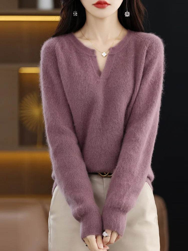 Elegant V-Neck Mink Cashmere Sweater - Montero Milan