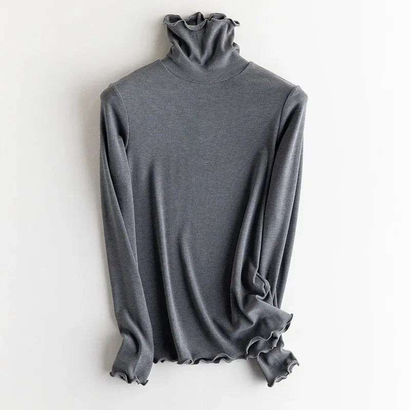 SuyaDream, Women Bottoming T Shirt, Silk Viscose Blend, Long Sleeves, Solid Basic Thermal  Shirt, 2024 Autumn Winter Top