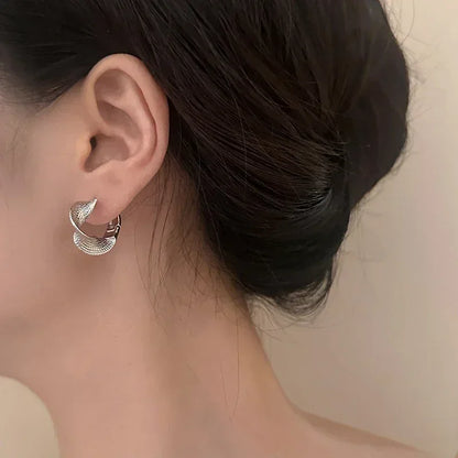 Real 925 Sterling Silver 14K Gold Twisted Wrinkled Round Hoop Earrings for Women Minimalist Trendy Fine Jewelry Accessories