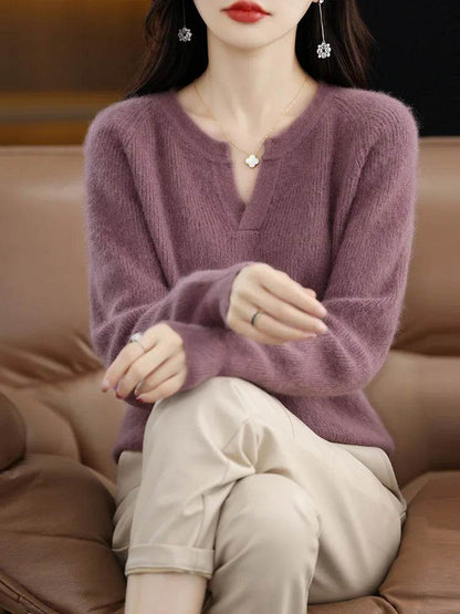 Elegant V-Neck Mink Cashmere Sweater - Montero Milan