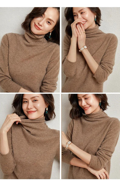 100%Merino Pure Wool Sweater Women's AutumnWinter Long Sleeve High Neck Pullover Warm High Quality Solid Color Basic Knit Jumper