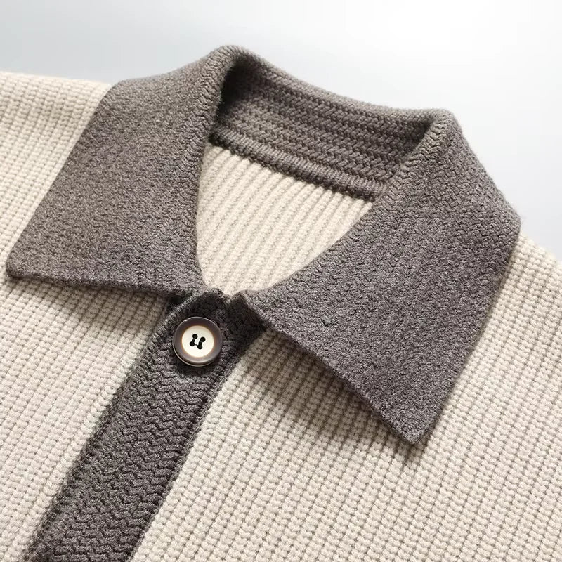 Two-Tone Knit Button Cardigan