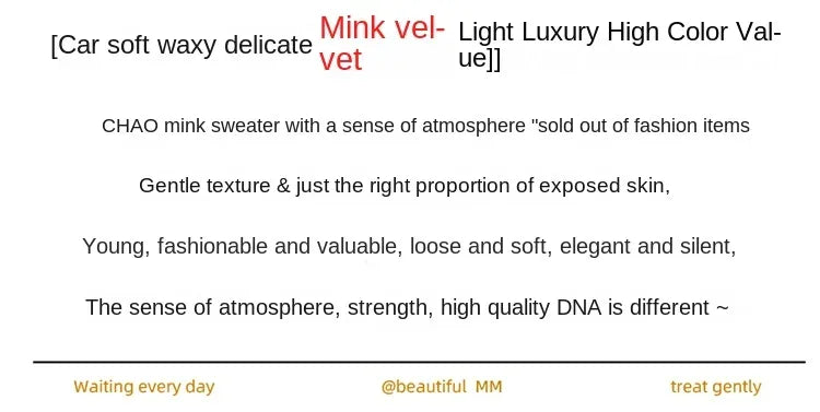New Women's Clothing For Autumn/Winter 2024 100% Mink Plush Turtleneck Pullover Sweater Ladies Cashmere Sweater Dbr-018