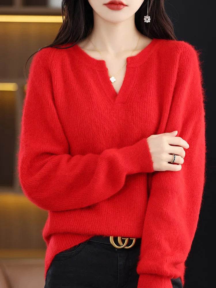 Elegant V-Neck Mink Cashmere Sweater - Montero Milan