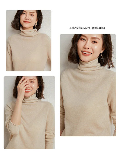 100%Merino Pure Wool Sweater Women's AutumnWinter Long Sleeve High Neck Pullover Warm High Quality Solid Color Basic Knit Jumper