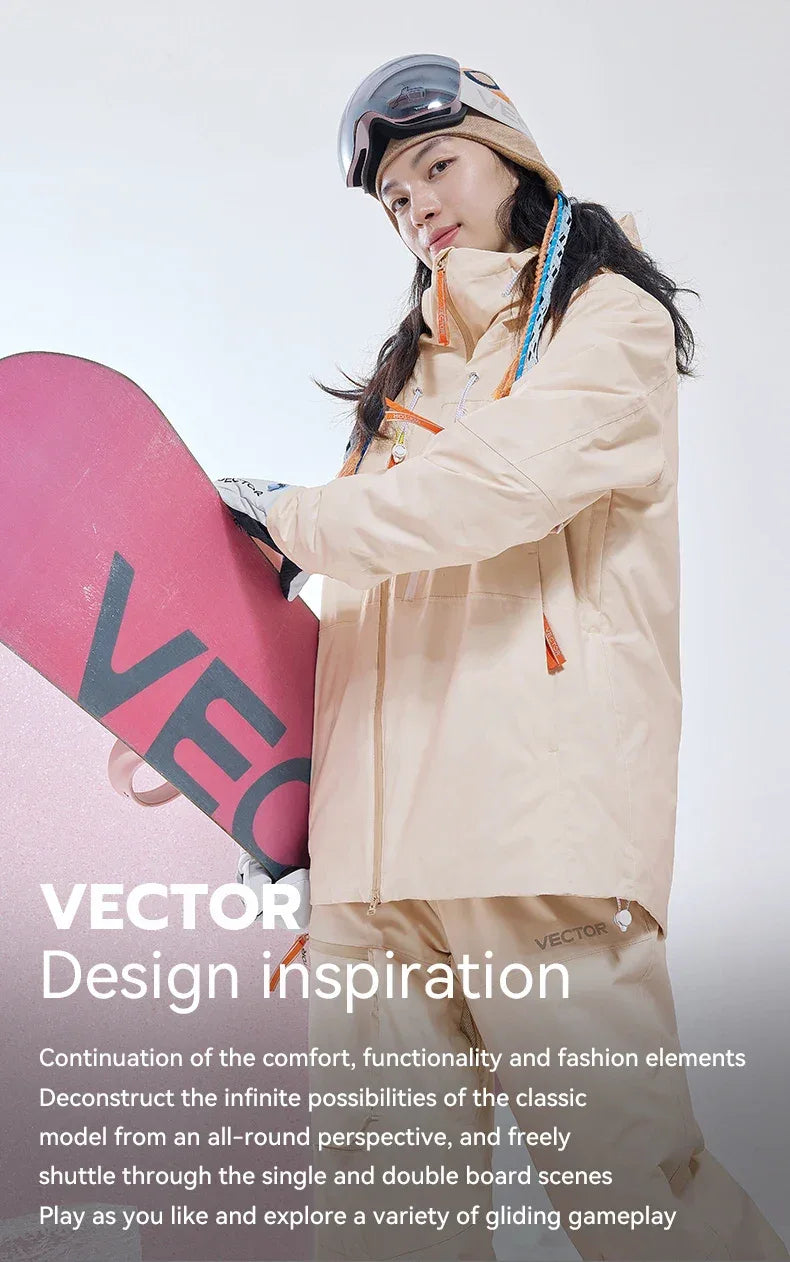 VECTOR Men and Women Cotton Contrast Skiing Top Waterproof and Durable Warm Snowboard Ski Double Board Single Board Outdoors