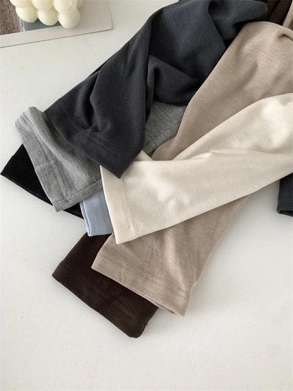 Silk Wool Splice Long Sleeve T-shirt Women Spring Summer Thin Soft Waxy Fit Solid Color Backing Top