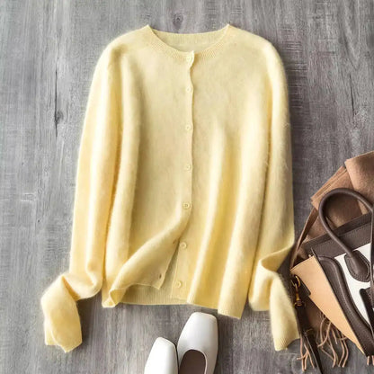 Fleece Wool-Cashmere Button Cardigan