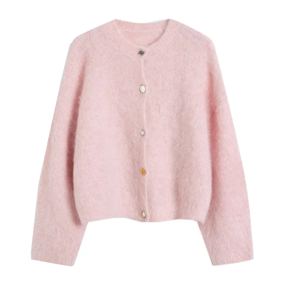 SuyaDream, Women Cardigans, 78%Alpaca, O Neck, Single breasted Solid Sweaters, 2025 Fall Winter Warm Jackets, White, Grey, Pink