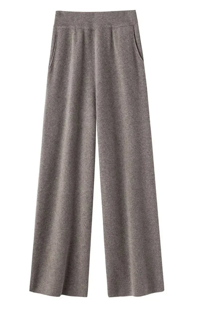 Elegant Pure High Waist Drooping Wide-Leg Pants Women's Outer Wear with Pockets Baggy Straight Trousers Knitted Mop Trousers