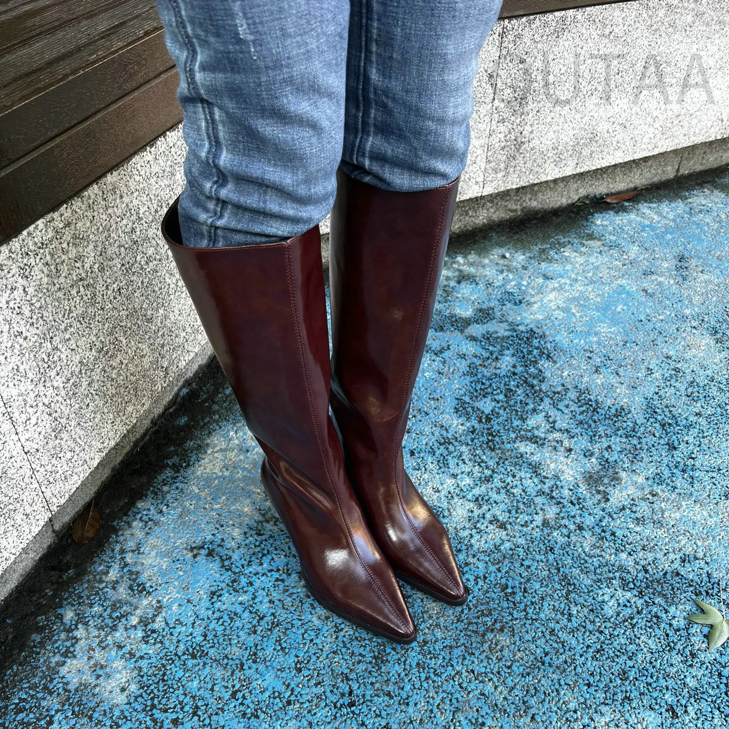 QUTAA Fashion Winter Women Knee High Boots Cow Suede Autumn Shoes Pointed Toe Buckles Chunky High Heels Motorcycle Boots 34-43