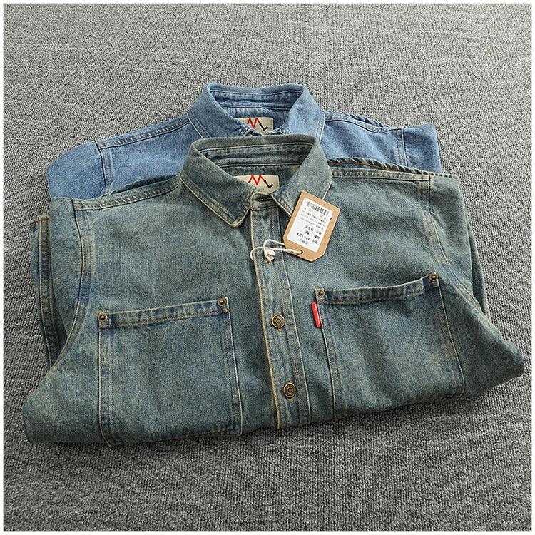 American Casual Men's Long Sve Denim irt Pure Cotton Heavyweight Waed Vintage Workwear Layering irt Jaet