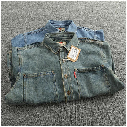 American Casual Men's Long Sve Denim irt Pure Cotton Heavyweight Waed Vintage Workwear Layering irt Jaet