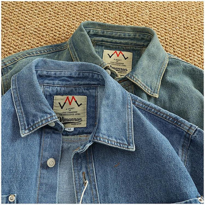 American Casual Men's Long Sve Denim irt Pure Cotton Heavyweight Waed Vintage Workwear Layering irt Jaet