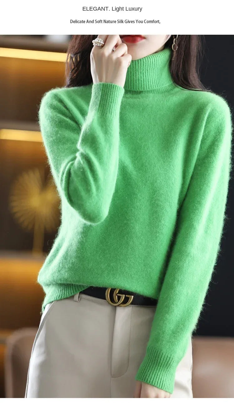 New Women's Clothing For Autumn/Winter 2024 100% Mink Plush Turtleneck Pullover Sweater Ladies Cashmere Sweater Dbr-018