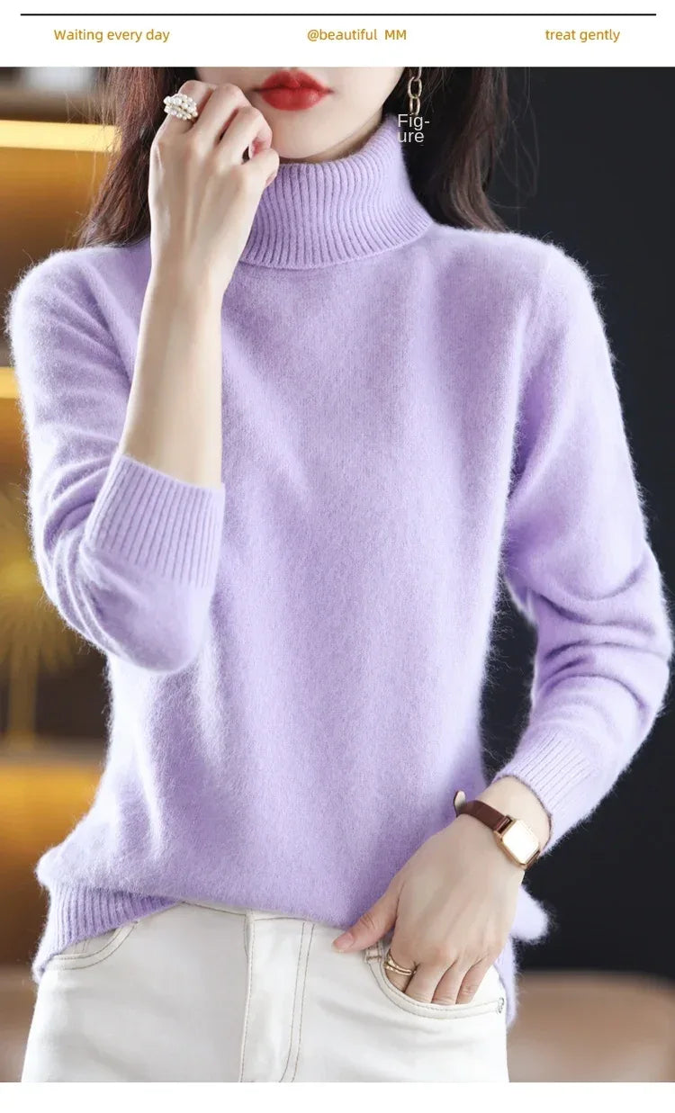 New Women's Clothing For Autumn/Winter 2024 100% Mink Plush Turtleneck Pullover Sweater Ladies Cashmere Sweater Dbr-018
