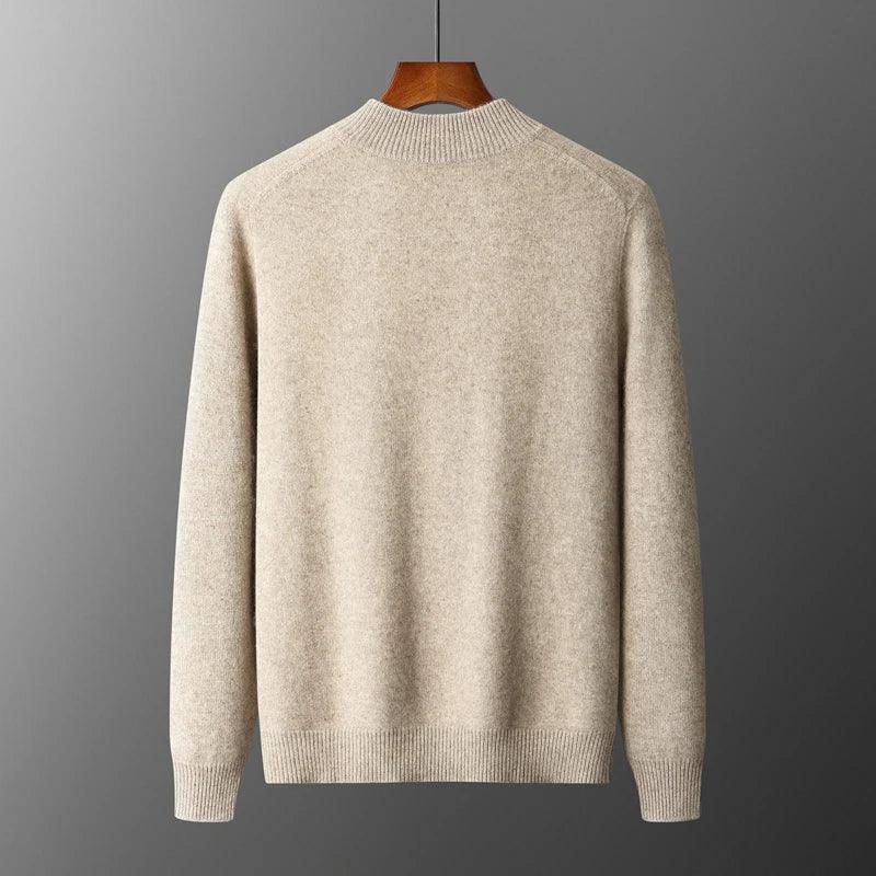 100% Merino Wool Men's Warm Sweater Mock Collar Thickened Zippered Cardigan Autumn Winter New Cashmere Knitted Long Sleeve Tops