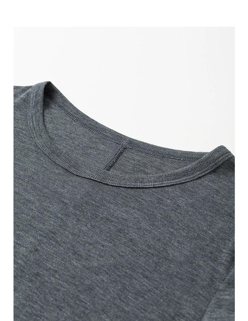 TOYOUTH Women T-shirt  2025 Autumn New Slanted Hem Lyocell Wool Slim Fit Long Sleeve Base Tops