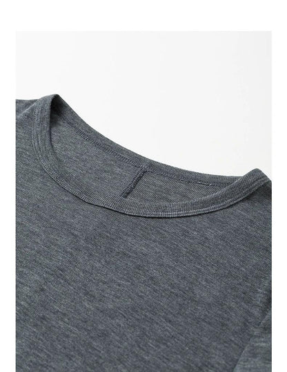 TOYOUTH Women T-shirt  2025 Autumn New Slanted Hem Lyocell Wool Slim Fit Long Sleeve Base Tops