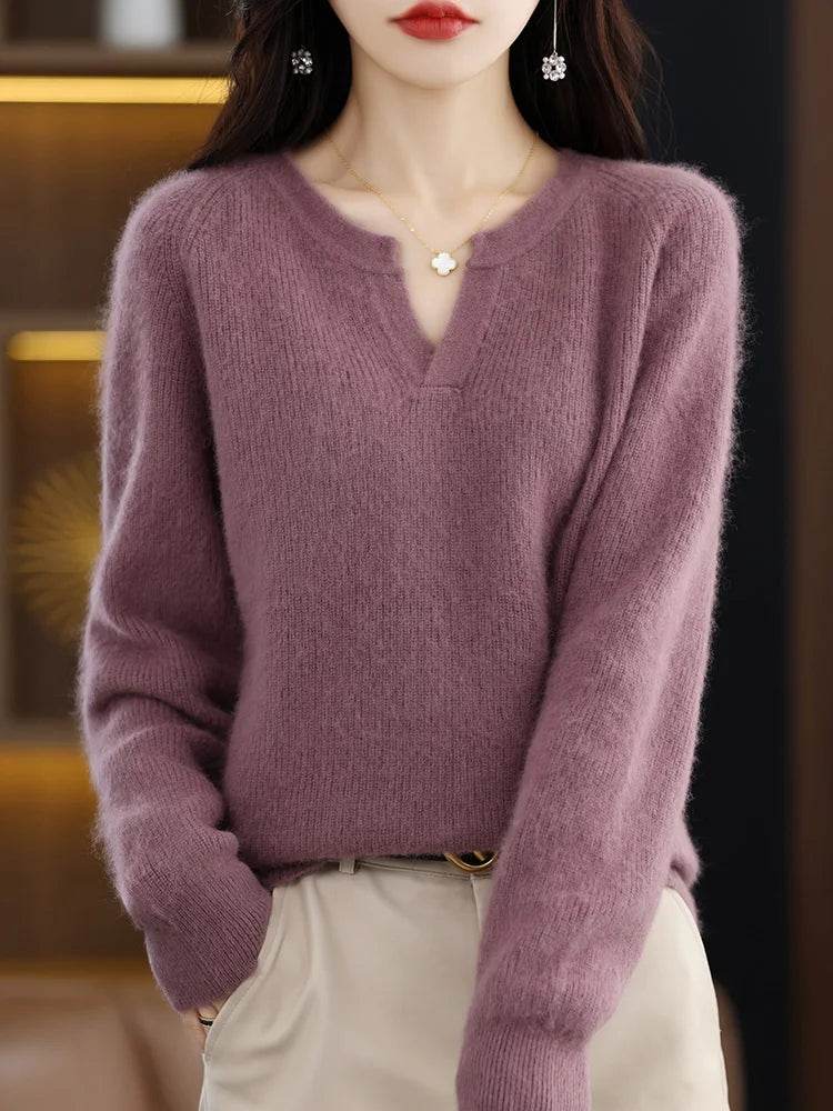Elegant V-Neck Mink Cashmere Sweater - Montero Milan