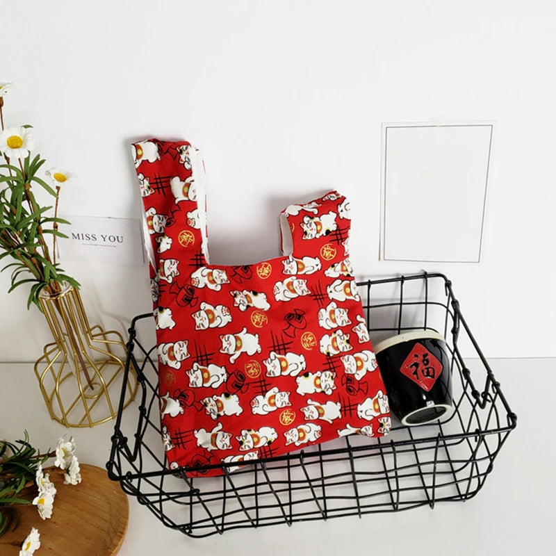 Japanese Style Knot Wrist Bag Canvas Mobile Phone Bag Literary Art Retro Coin Purse Shopper Handbags Phone Keys Bags