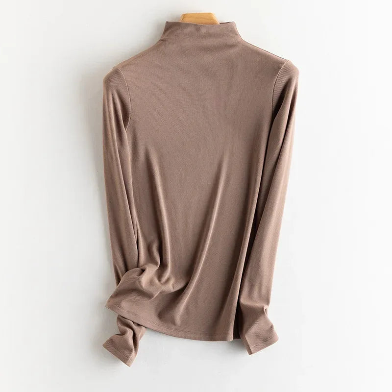 SuyaDream, Women Bottoming T Shirt, Silk Viscose Blend, Long Sleeves, Solid Basic Thermal  Shirt, 2024 Autumn Winter Top