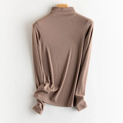 SuyaDream, Women Bottoming T Shirt, Silk Viscose Blend, Long Sleeves, Solid Basic Thermal  Shirt, 2024 Autumn Winter Top