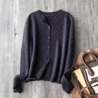 Fleece Wool-Cashmere Button Cardigan