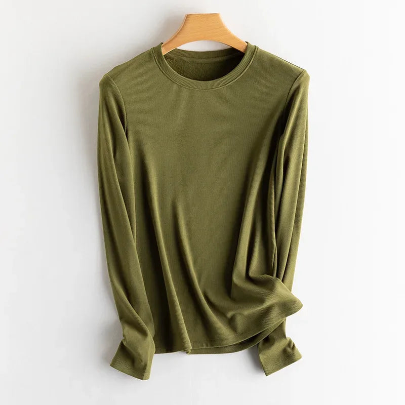 SuyaDream, Women Bottoming T Shirt, Silk Viscose Blend, Long Sleeves, Solid Basic Thermal  Shirt, 2024 Autumn Winter Top