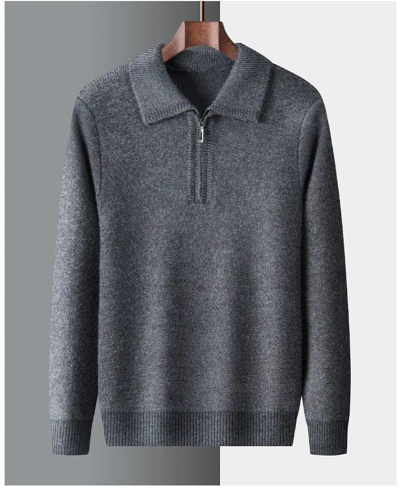 New Men Cashmere Sweater for Warm Comfort Knitted Long Sleeved O-neck Zipper Pullover Alpaca Sweater Male Brand
