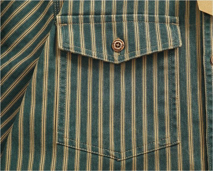 Retro Waed Distred Blue Vertical Stripe Trendy Denim irt Men's Loose American Long Sve Workwear irt Coat