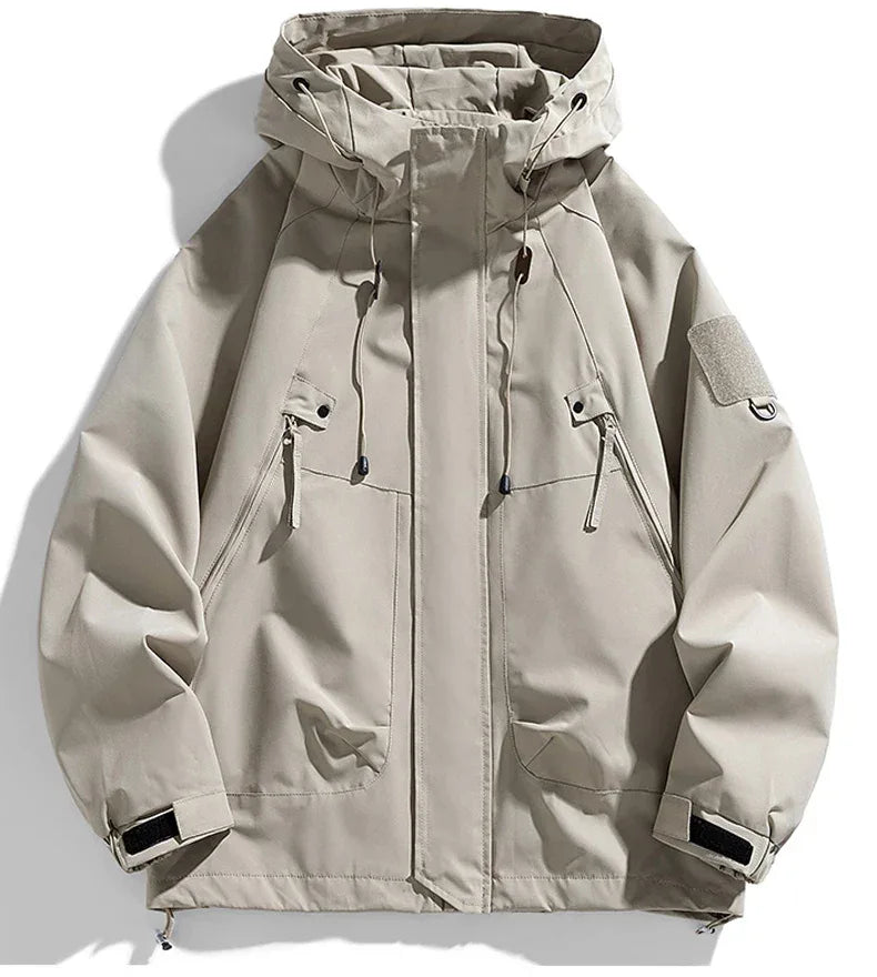 Windbreakers Men Hooded Jacket Zipper Coat Cargo Waterproof Black Bomber Camping Loose Thin Softshell Hooded Hiking Jacket