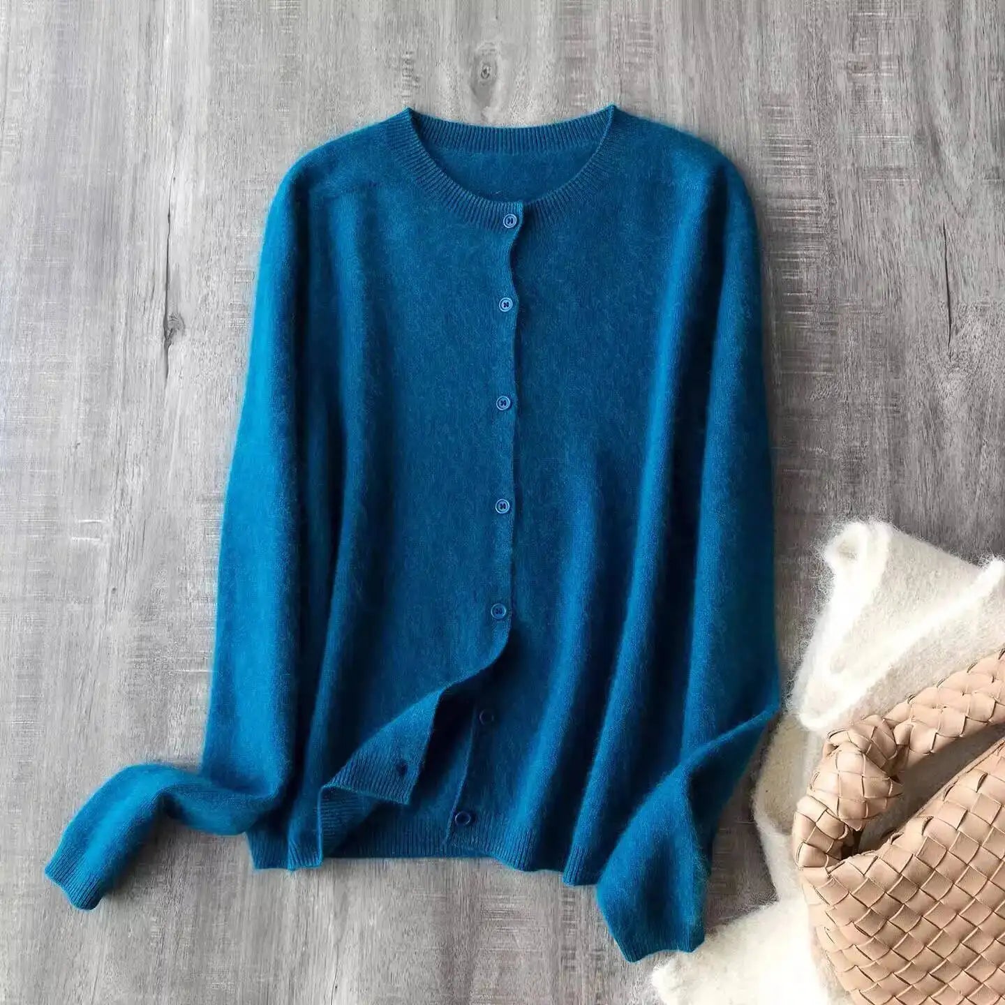 Fleece Wool-Cashmere Button Cardigan