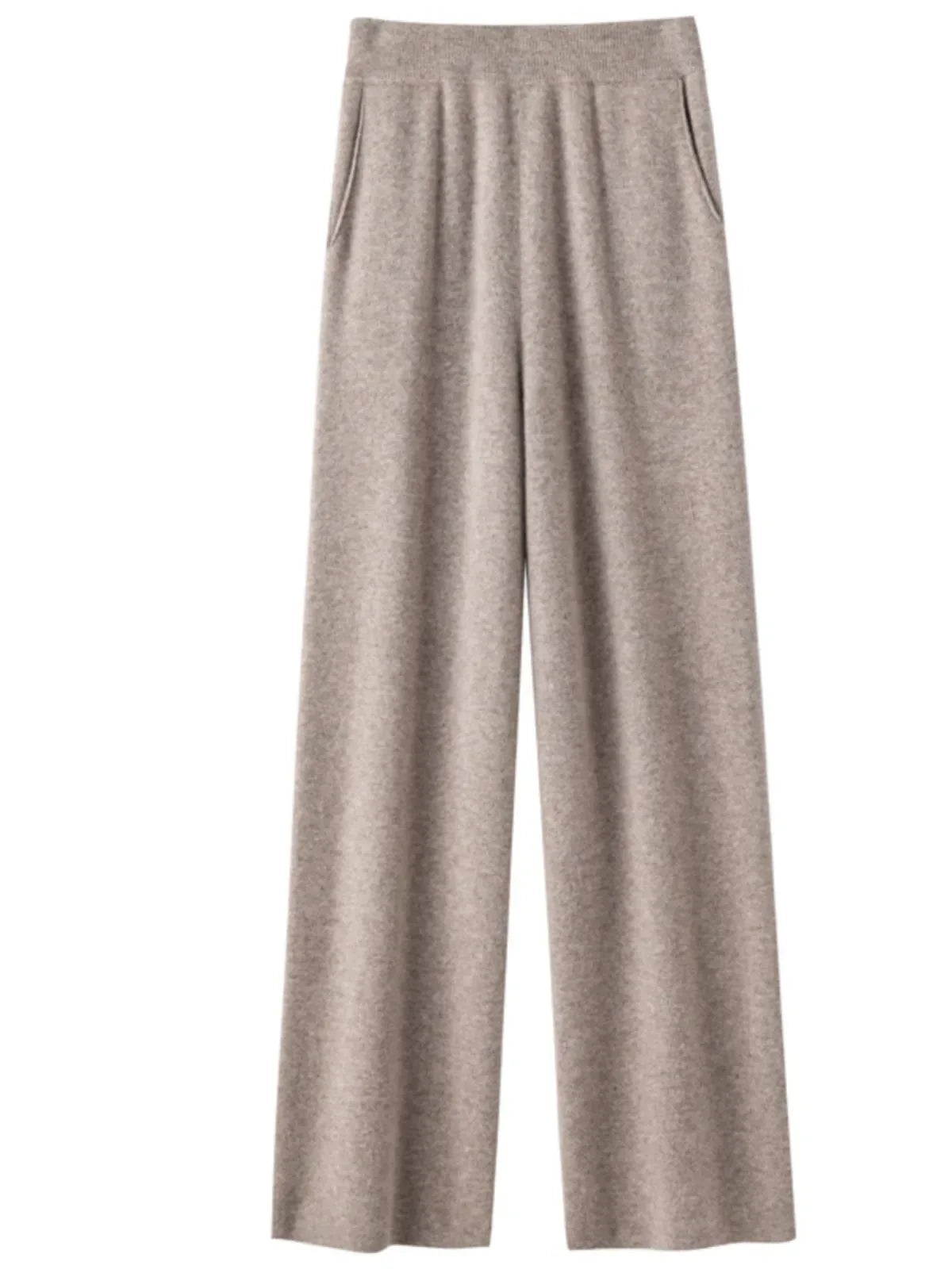 Elegant Pure High Waist Drooping Wide-Leg Pants Women's Outer Wear with Pockets Baggy Straight Trousers Knitted Mop Trousers