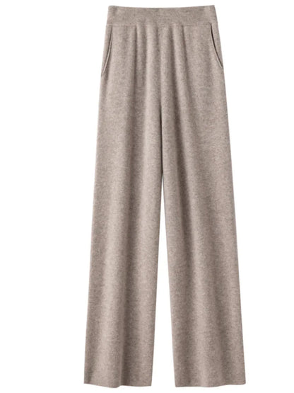 Elegant Pure High Waist Drooping Wide-Leg Pants Women's Outer Wear with Pockets Baggy Straight Trousers Knitted Mop Trousers