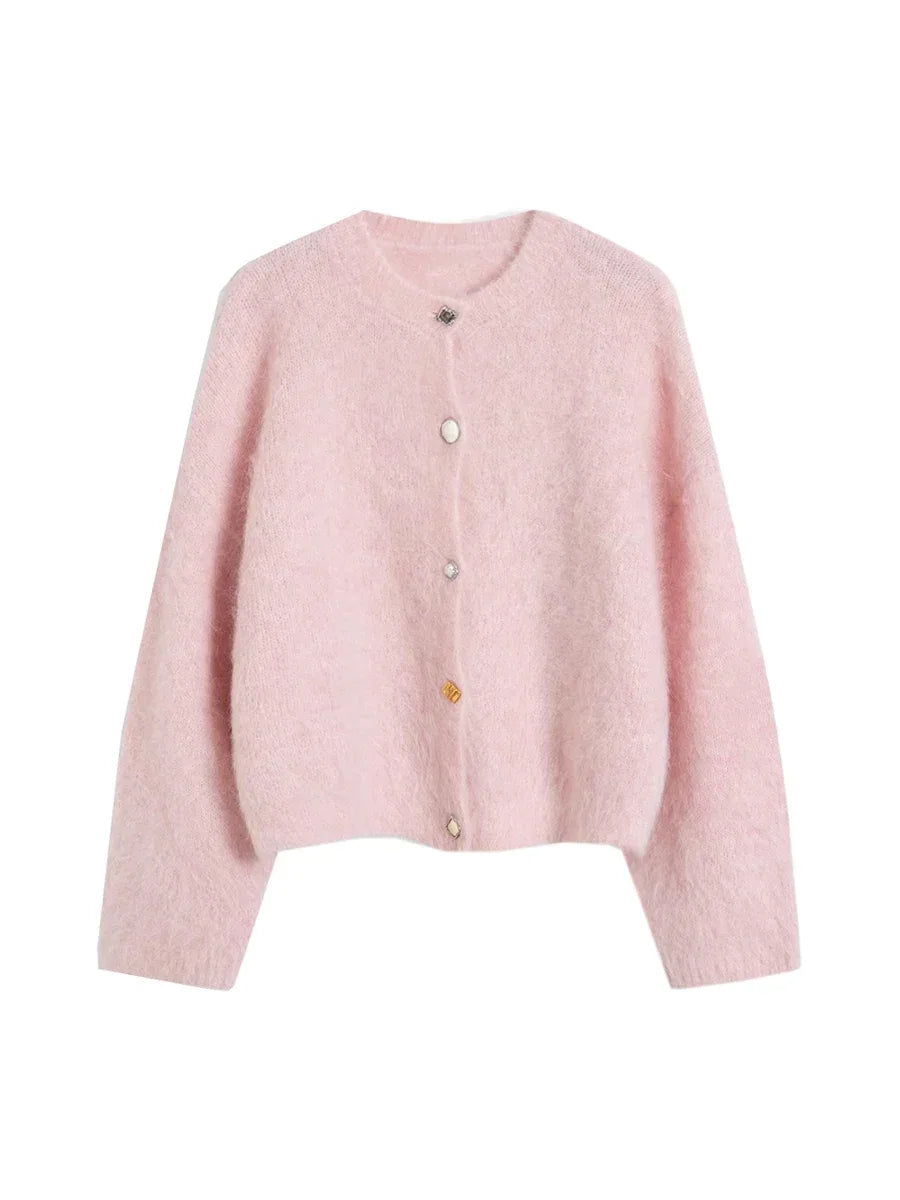 SuyaDream, Women Cardigans, 78%Alpaca, O Neck, Single breasted Solid Sweaters, 2025 Fall Winter Warm Jackets, White, Grey, Pink