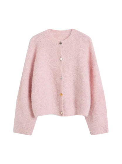 SuyaDream, Women Cardigans, 78%Alpaca, O Neck, Single breasted Solid Sweaters, 2025 Fall Winter Warm Jackets, White, Grey, Pink