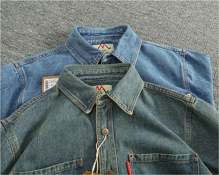 American Casual Men's Long Sve Denim irt Pure Cotton Heavyweight Waed Vintage Workwear Layering irt Jaet