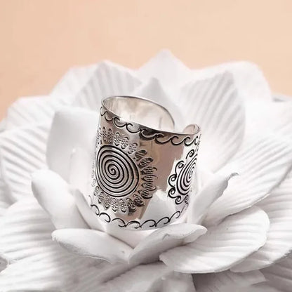 Carven Design Ethnic Style Wide Ring 925 Thai Silver Craft Vintage sunflower Mens Rings Domineering Banquet Jewelry Opening