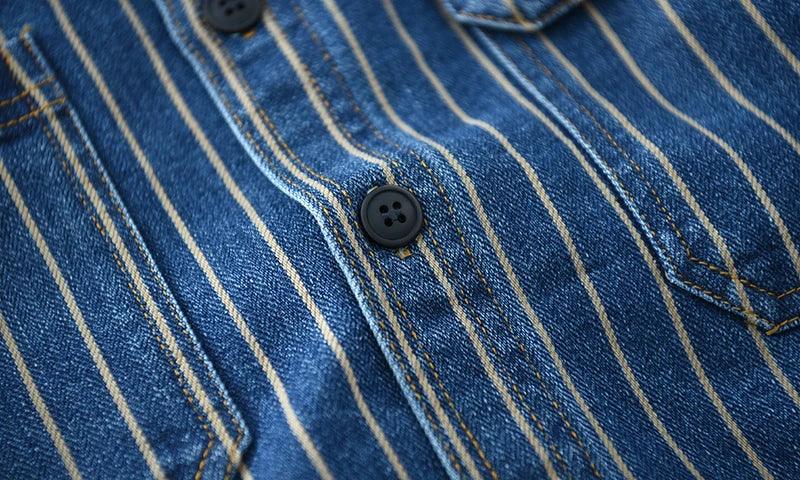 Retro Japanese Sle Men's Denim irt Cotton Long Sve Waed Striped Workwear Loose Fit Outerwear Faion Urban Youth